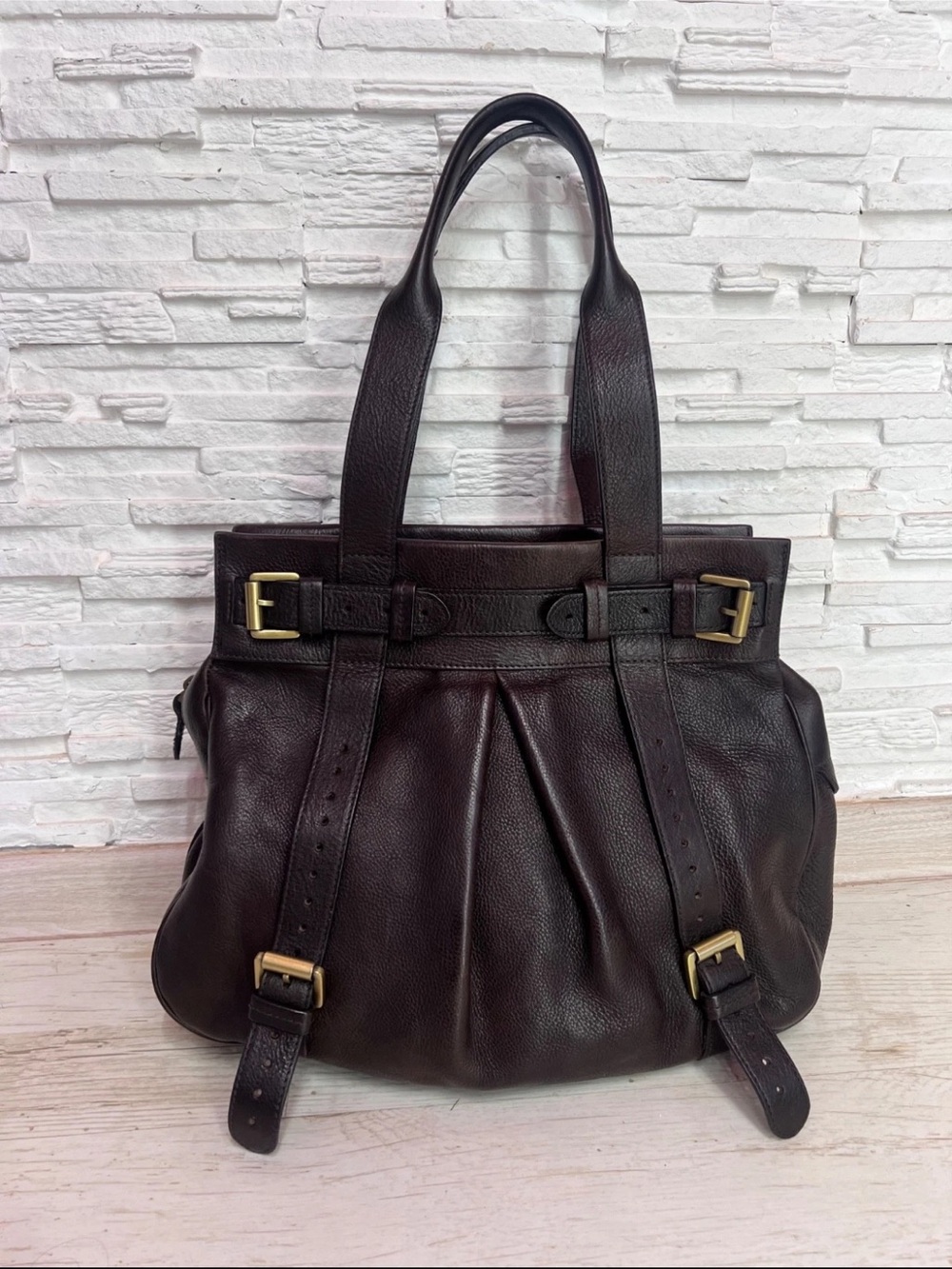 Mulberry Dark Brown Leather Shoulder Bag with Gold Hardware